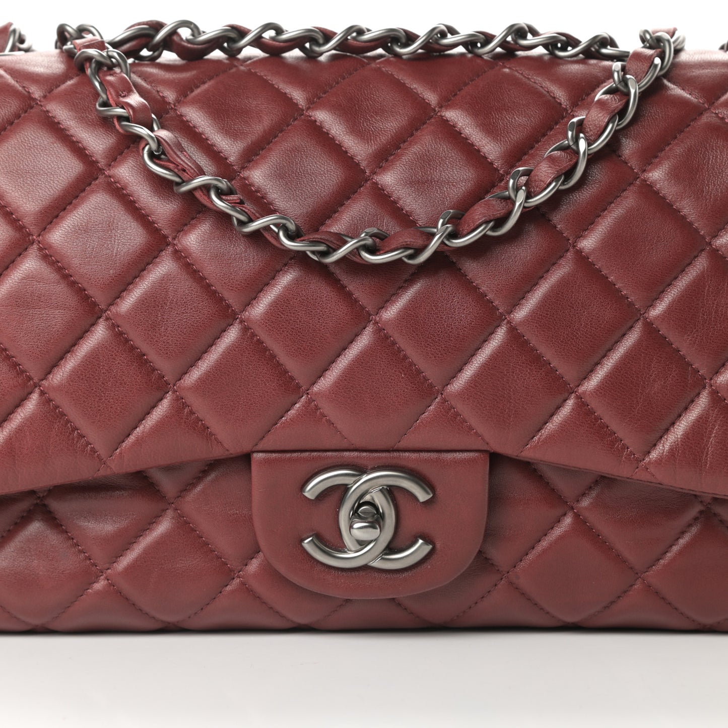 Lambskin Quilted Jumbo Single Flap Dark Red