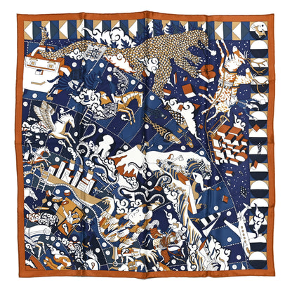 Hermes Silk Vintage L Epopee D Hermes Detail Scarf 70 Marine Caramel White 1 of 5
