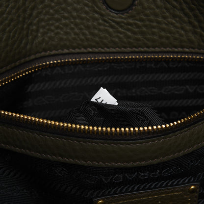 Prada Vitello Daino Logo Tote Dark Green 8 of 12