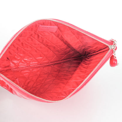 Chanel Patent Calfskin Quilted Valentine Hearts Medium O Cosmetic Case Dark Pink 6 of 8