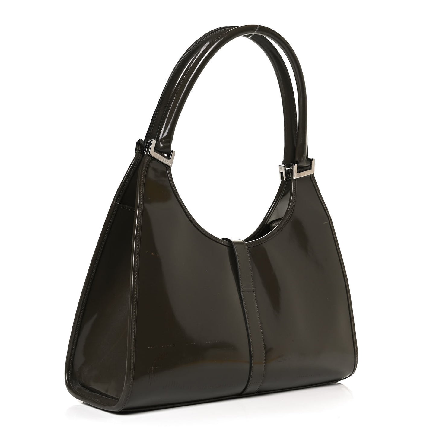 Patent Bardot Shoulder Bag Olive Green