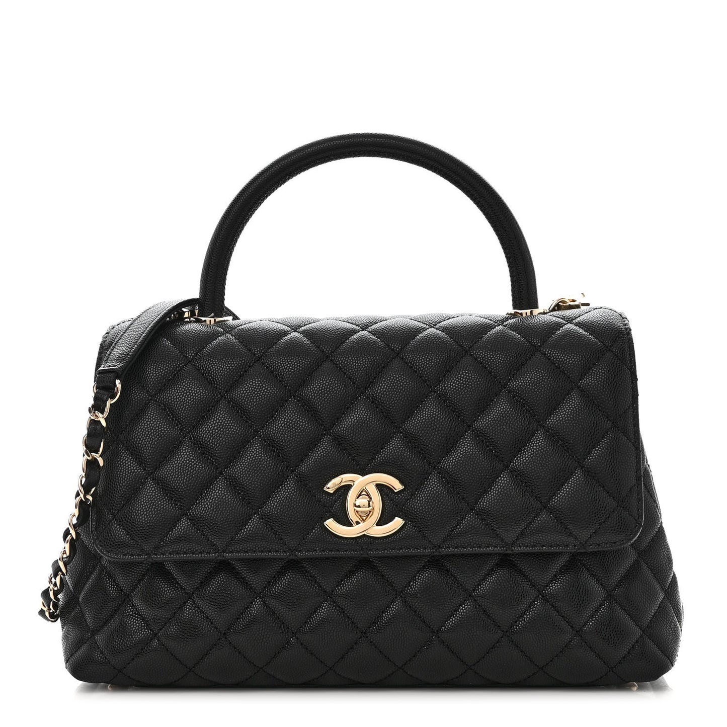 Caviar Quilted Small Coco Handle Flap Black