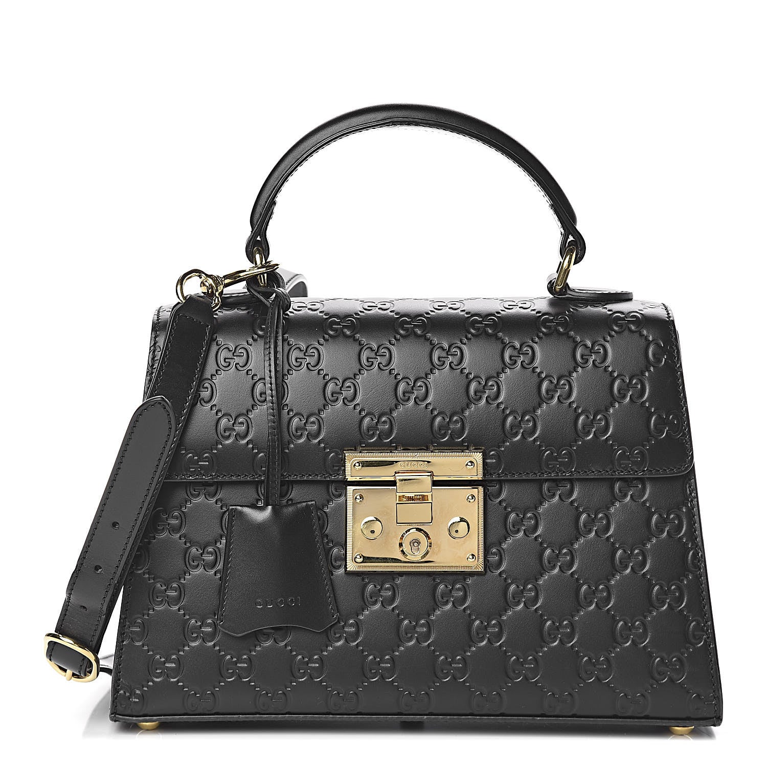 Gucci Guccissima Signature Small Padlock Top Handle Bag Black 1 of 14