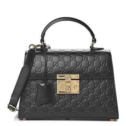 Gucci Guccissima Signature Small Padlock Top Handle Bag Black 1 of 14