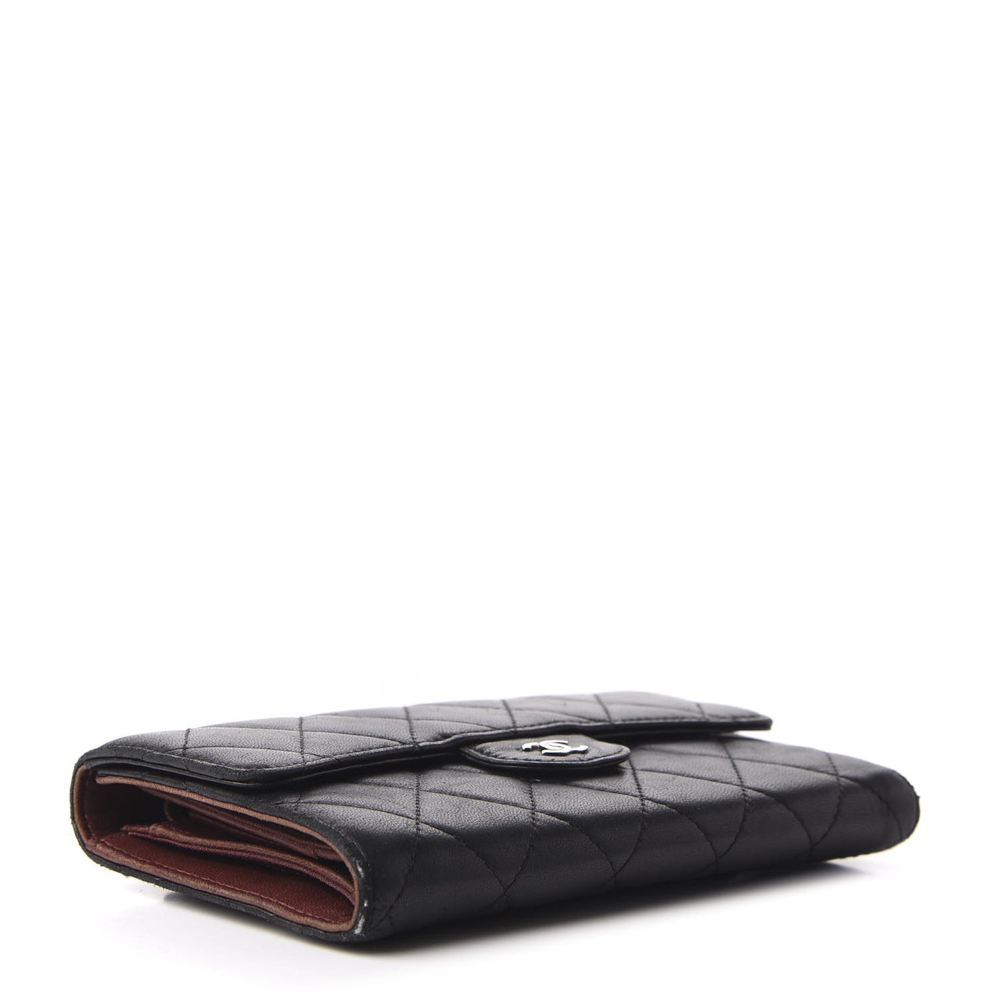 Lambskin Quilted Large Flap Wallet Black