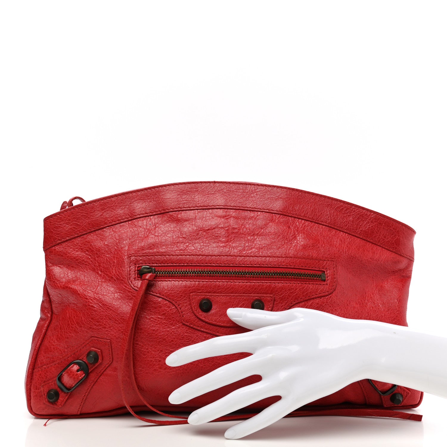 Balenciaga Agneau Classic Hardware Premier Clutch Rouge Coquelicot 2 of 14