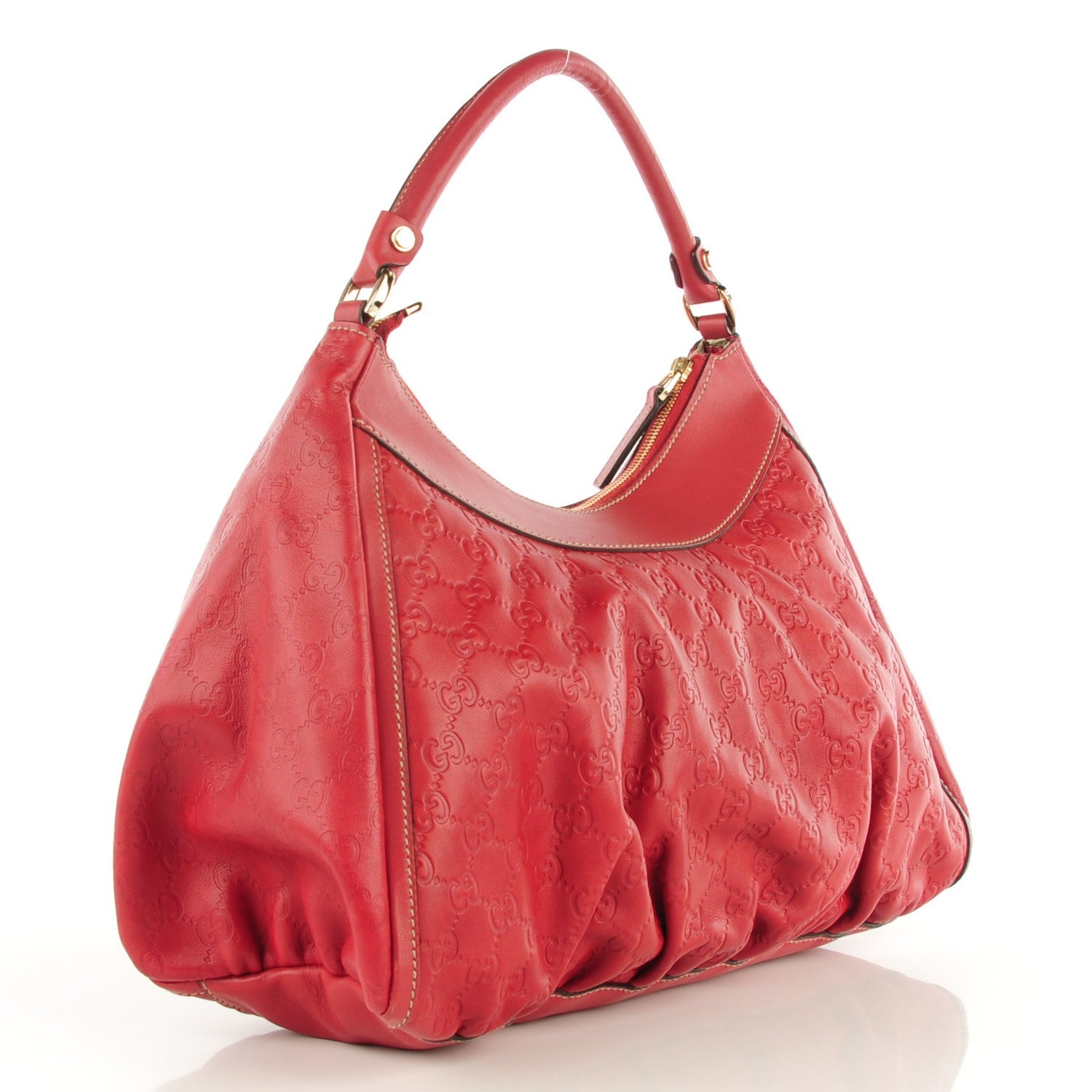 Gucci Guccissima Large D Gold Hobo Red 3 of 7