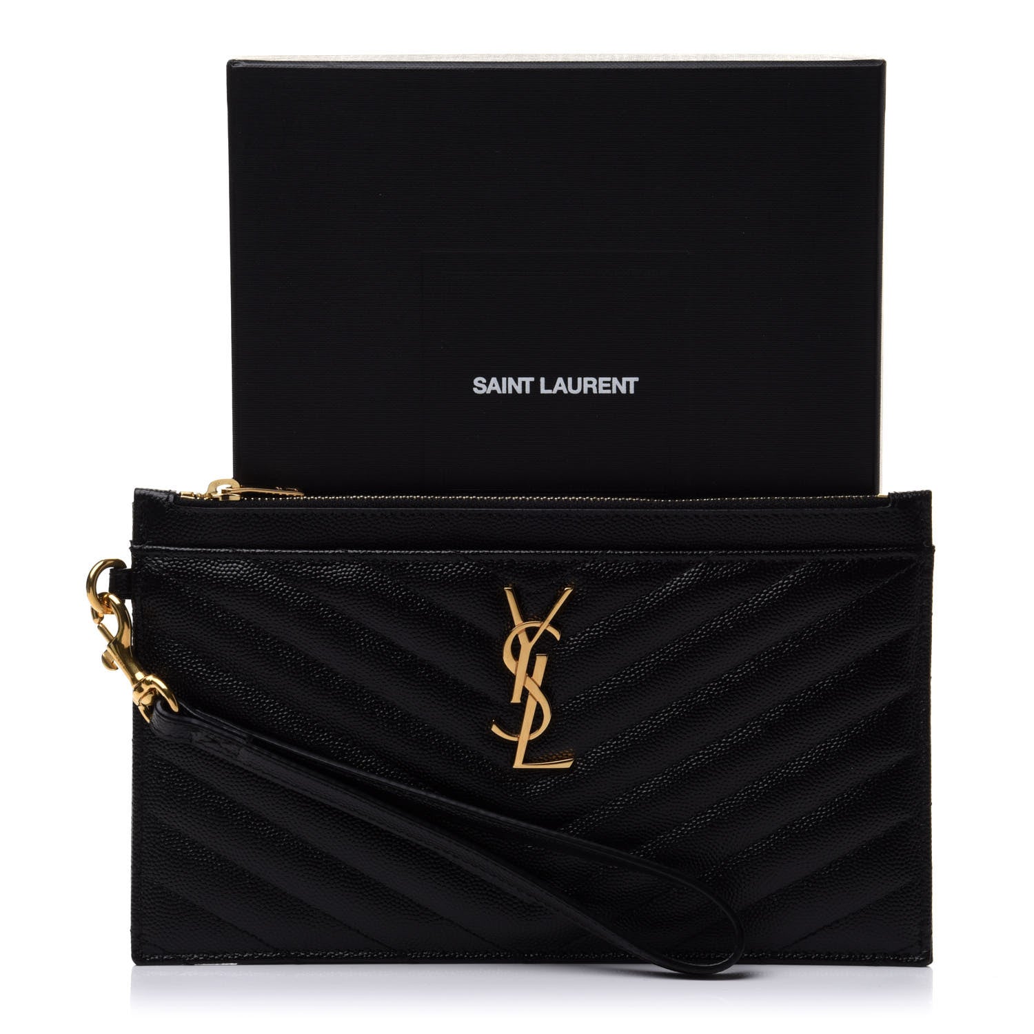 Saint Laurent Grain De Poudre Chevron Monogram Large Bill Pouch Black 10 of 10