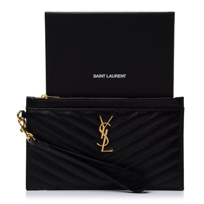 Saint Laurent Grain De Poudre Chevron Monogram Large Bill Pouch Black 10 of 10