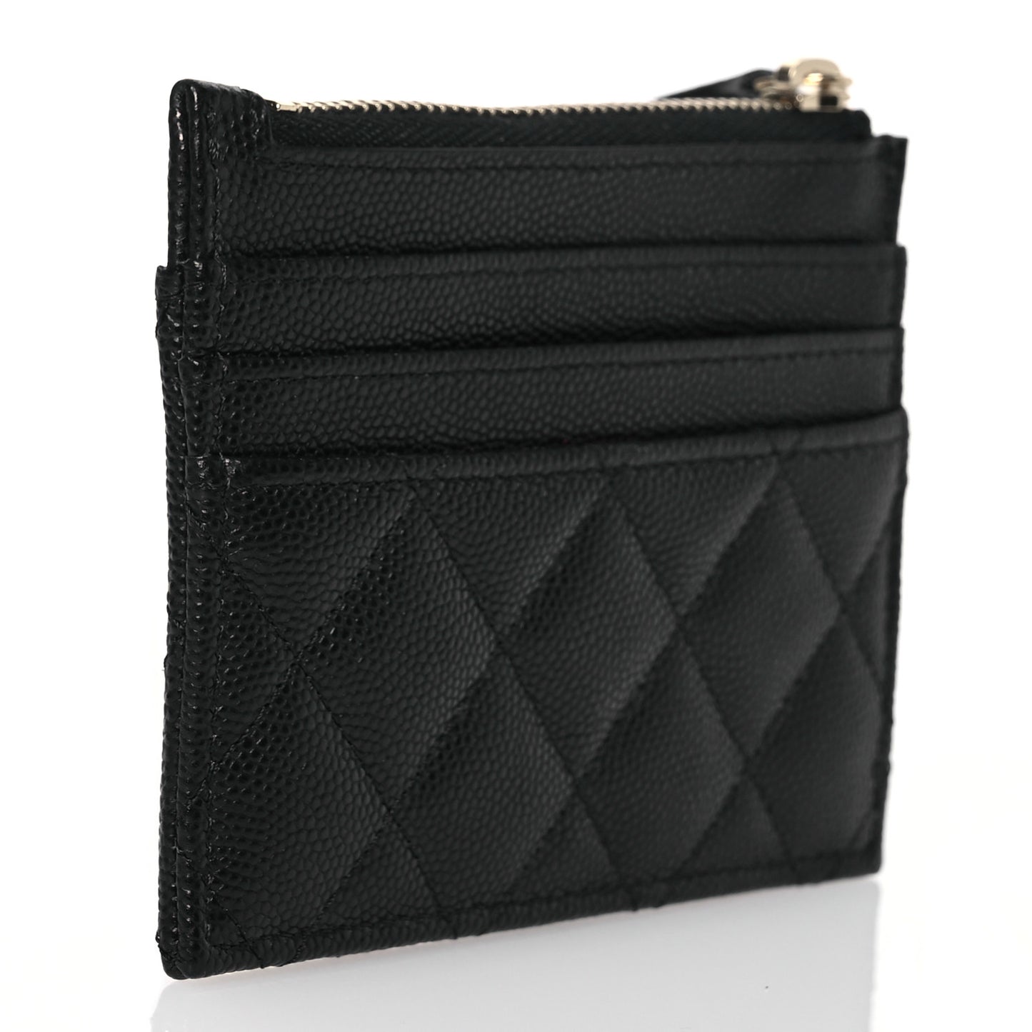 Caviar Quilted CC Logo Zip Card Holder Black