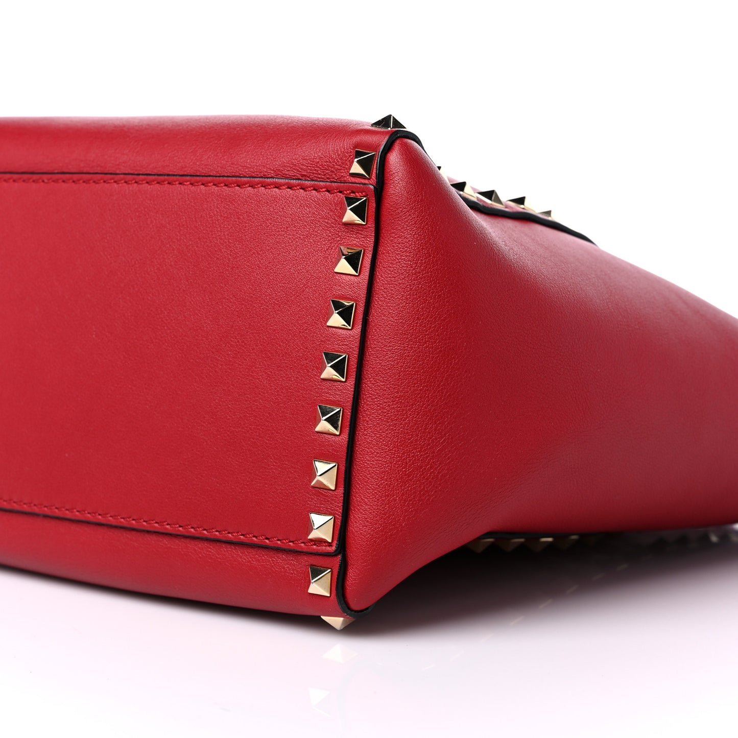 Vitello Rockstud Double Handle Tote Red