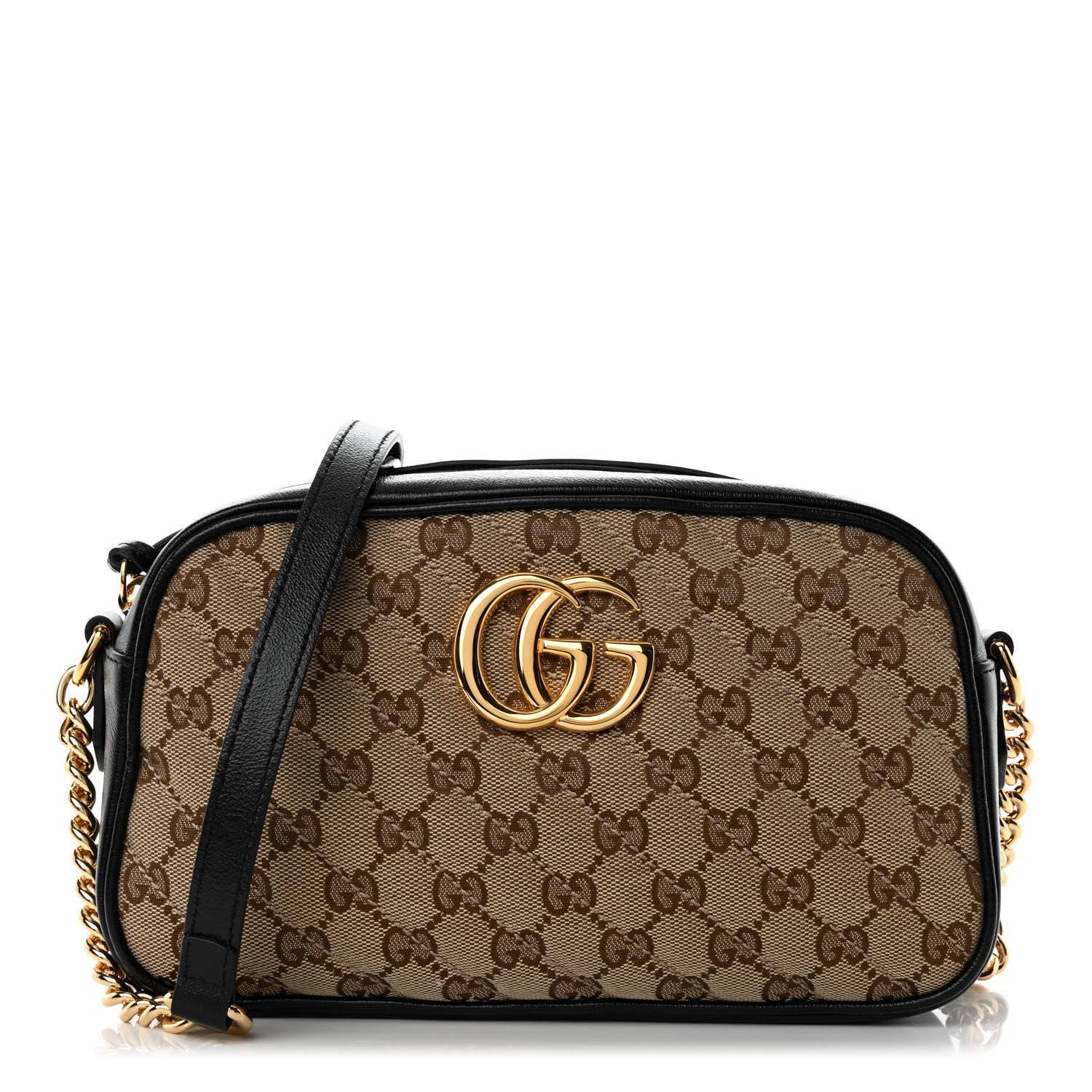 Gucci Monogram Matelasse Diagonal Small GG Marmont Chain Shoulder Bag Beige Black 1 of 10