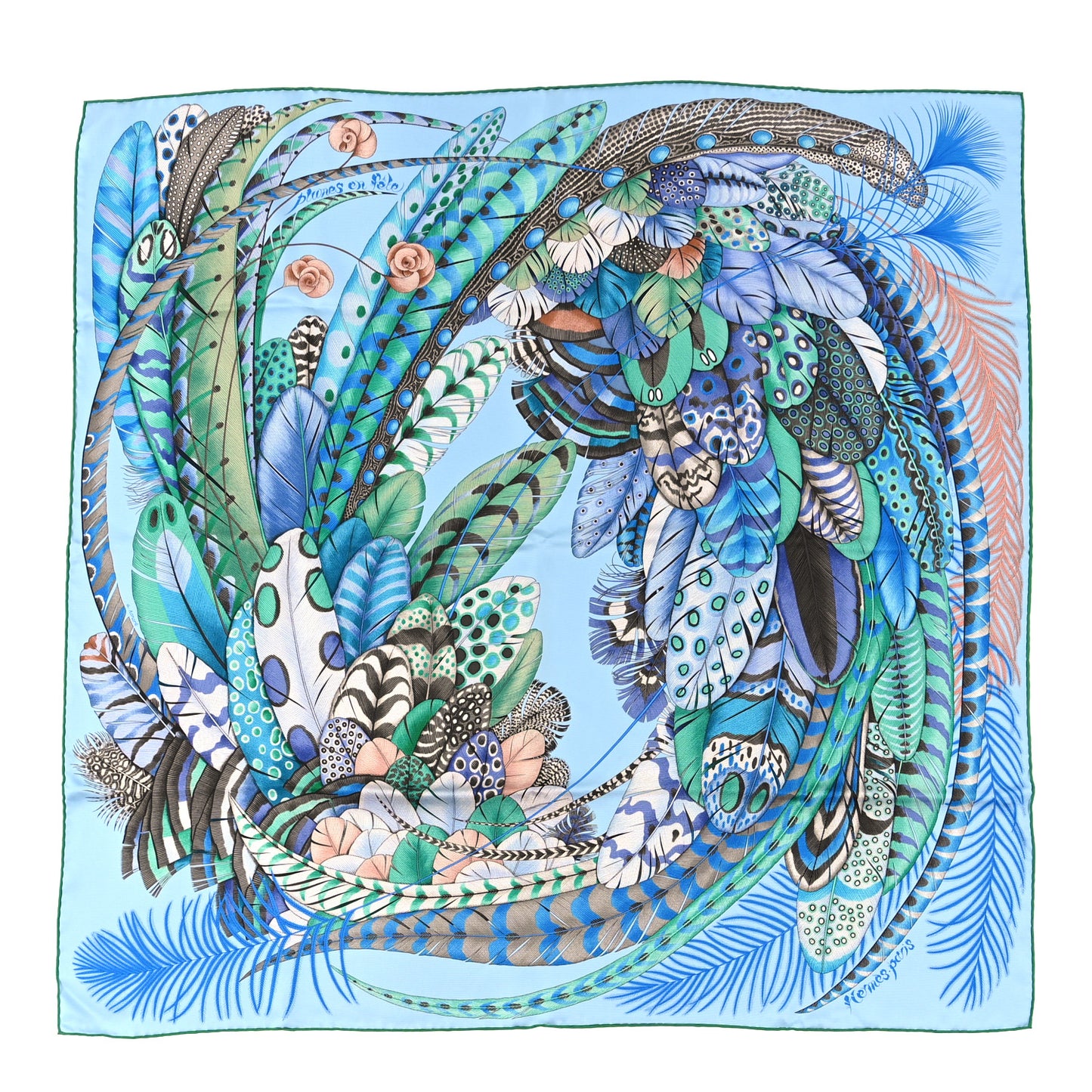 Silk Plumes En Fete Scarf 90 Ciel Vert Brun