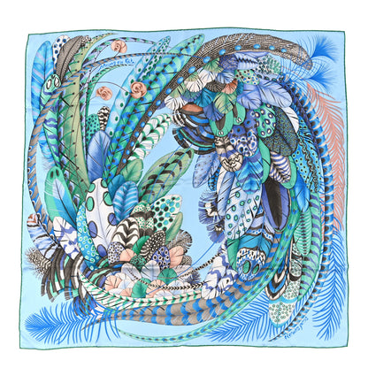 Hermes Silk Plumes En Fete Scarf 90 Ciel Vert Brun 1 of 3
