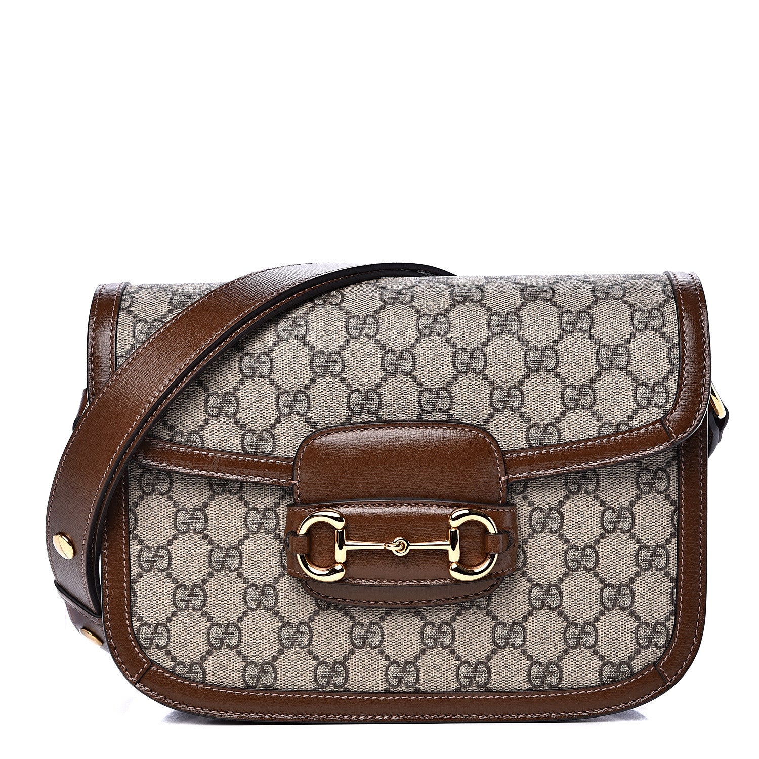 Gucci GG Supreme Monogram Horsebit 1955 Shoulder Bag Beige Brown Sugar 1 of 9
