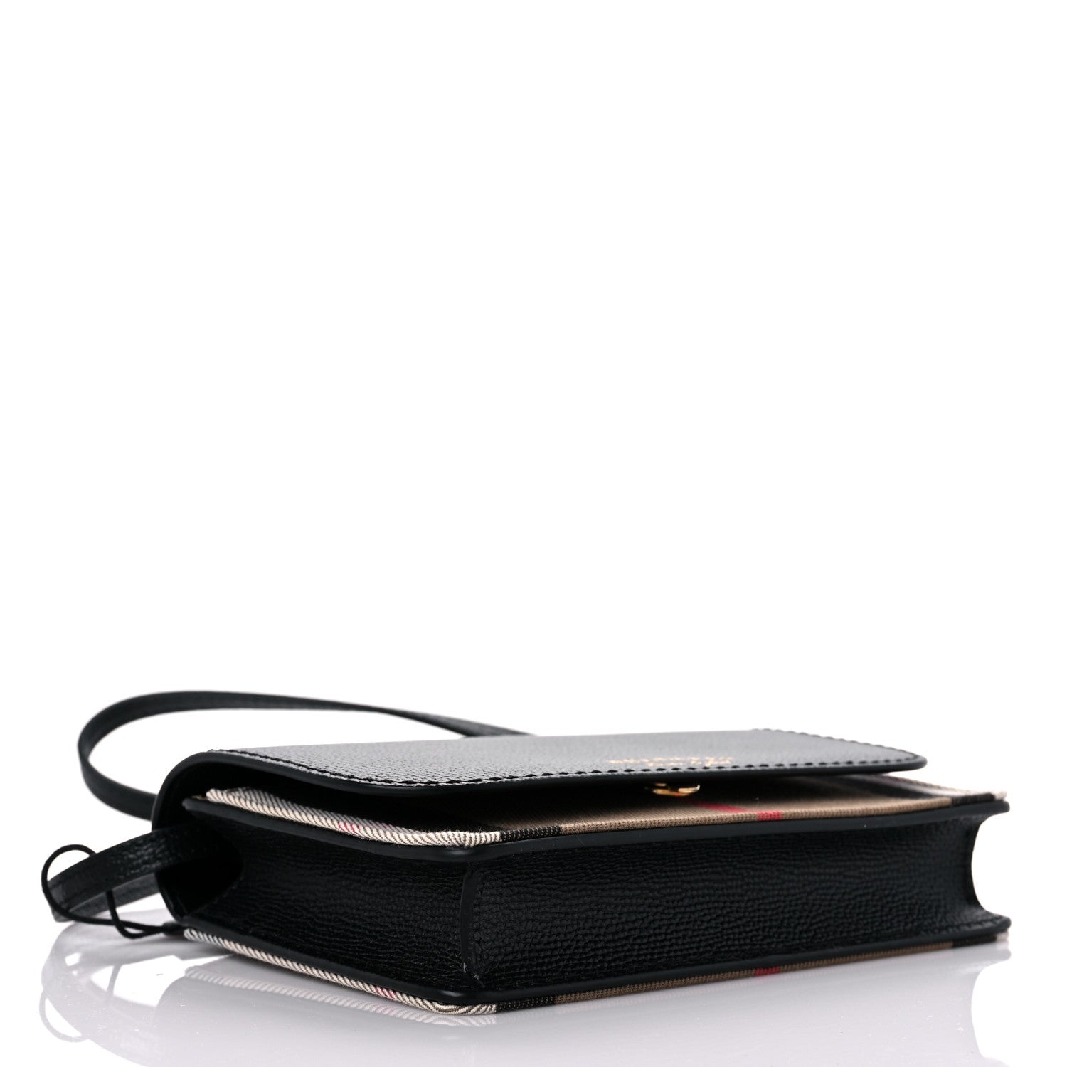 Burberry Grained Calfskin House Check Tartan Mix Hampshire Wallet On Chain Black 4 of 11