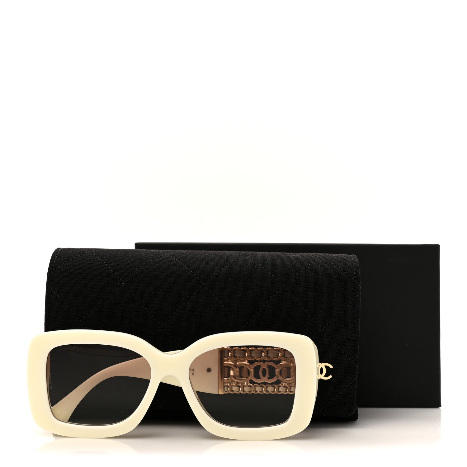 Chanel Acetate Metal Calfskin CC Rectangle Sunglasses 5535Q Ivory 7 of 7