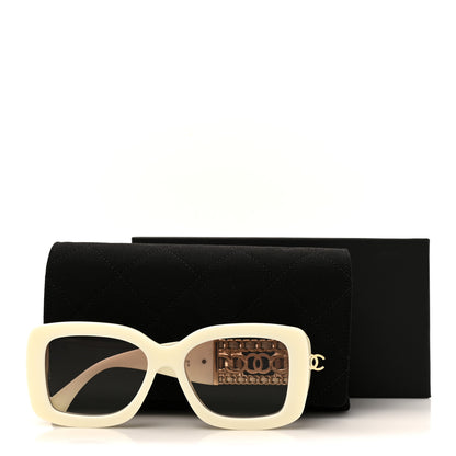 Chanel Acetate Metal Calfskin CC Rectangle Sunglasses 5535Q Ivory 7 of 7