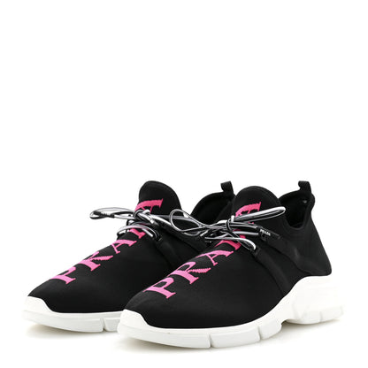 Prada Knit Fabric Logo Womens Sneakers 39 Black Pink 4 of 8