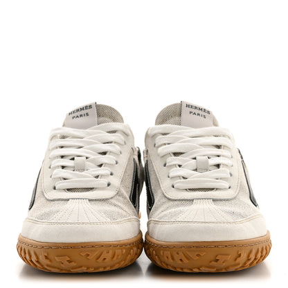 Hermes H Canvas Suede Goatskin Calfskin Jet Sneakers 37.5 Multicolor Prunoir 3 of 10