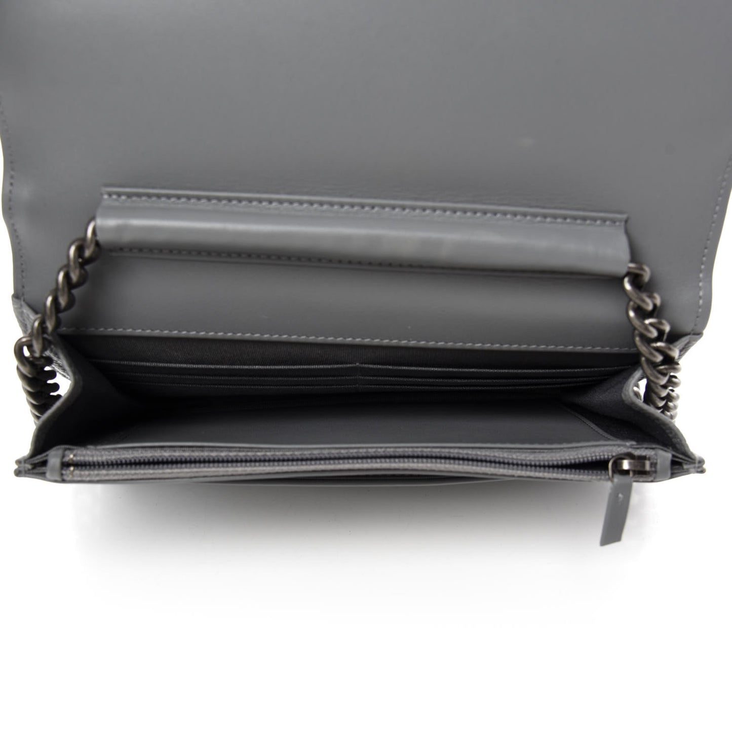 Caviar Chevron Quilted Boy Wallet On Chain WOC Grey
