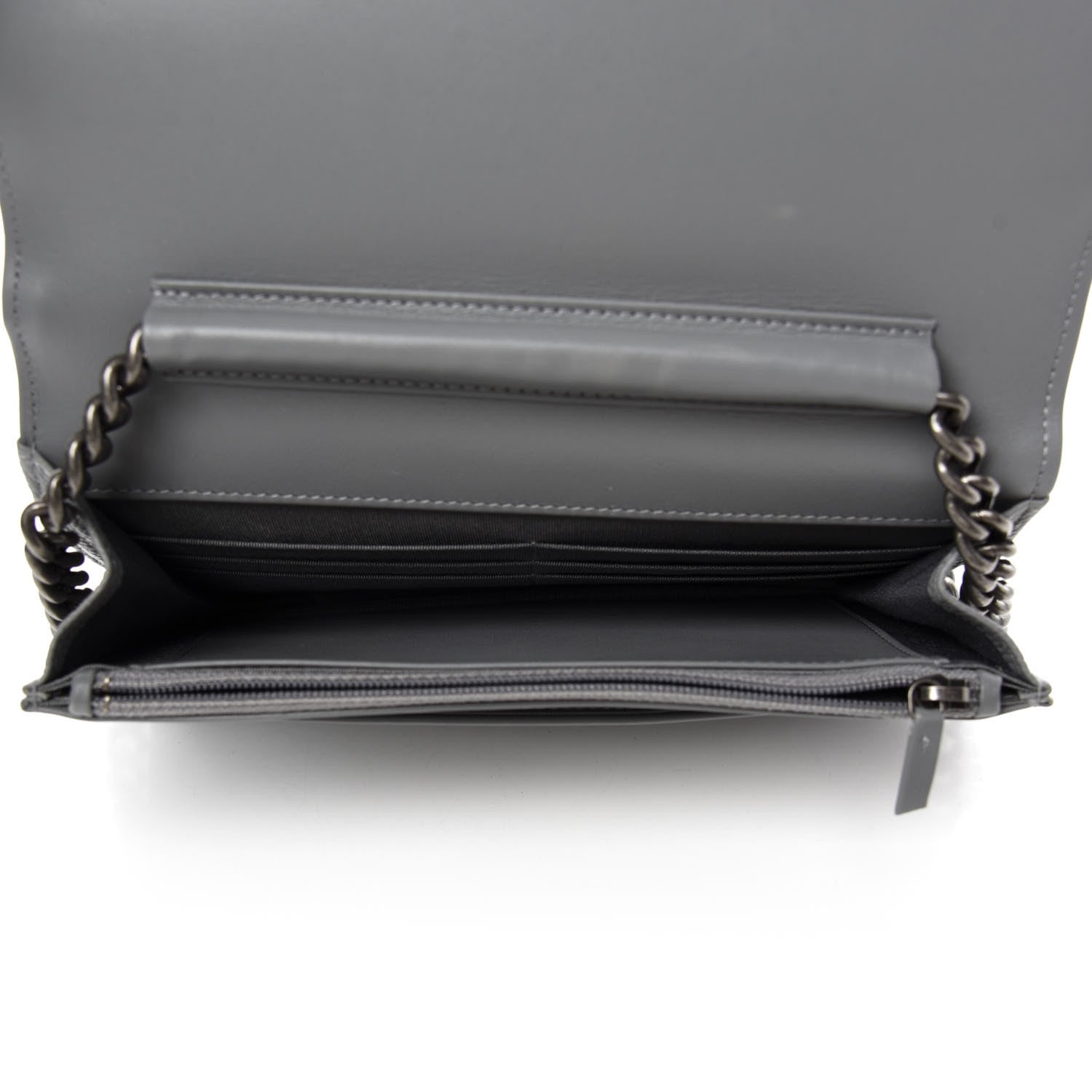 Chanel Caviar Chevron Quilted Boy Wallet On Chain WOC Grey 5 of 13