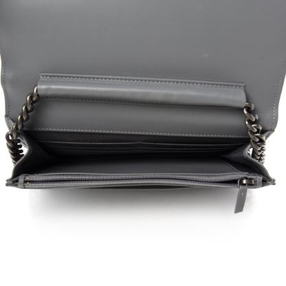 Chanel Caviar Chevron Quilted Boy Wallet On Chain WOC Grey 5 of 13