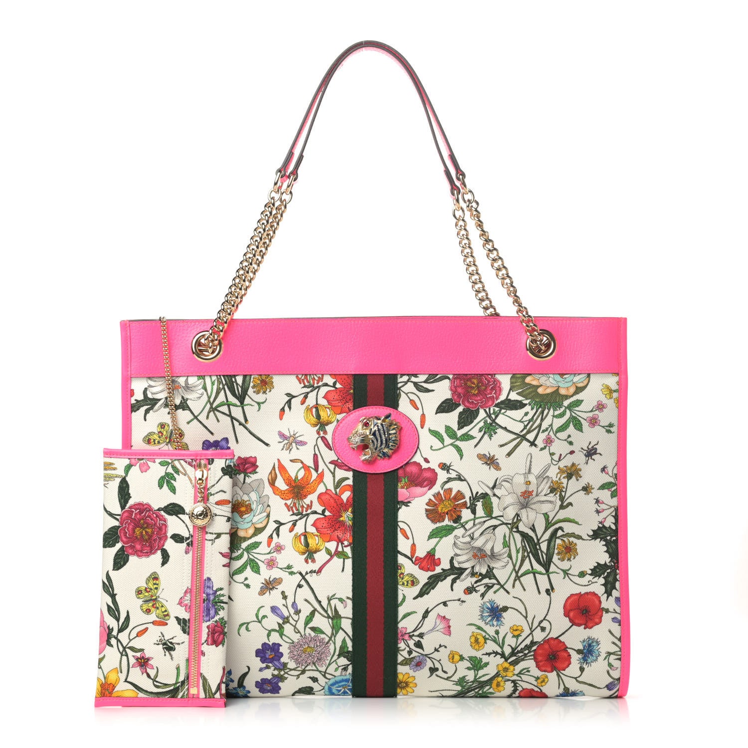 Gucci Canvas Flora Large Rajah Chain Tote White Multicolor Fuxia Fluo 1 of 6
