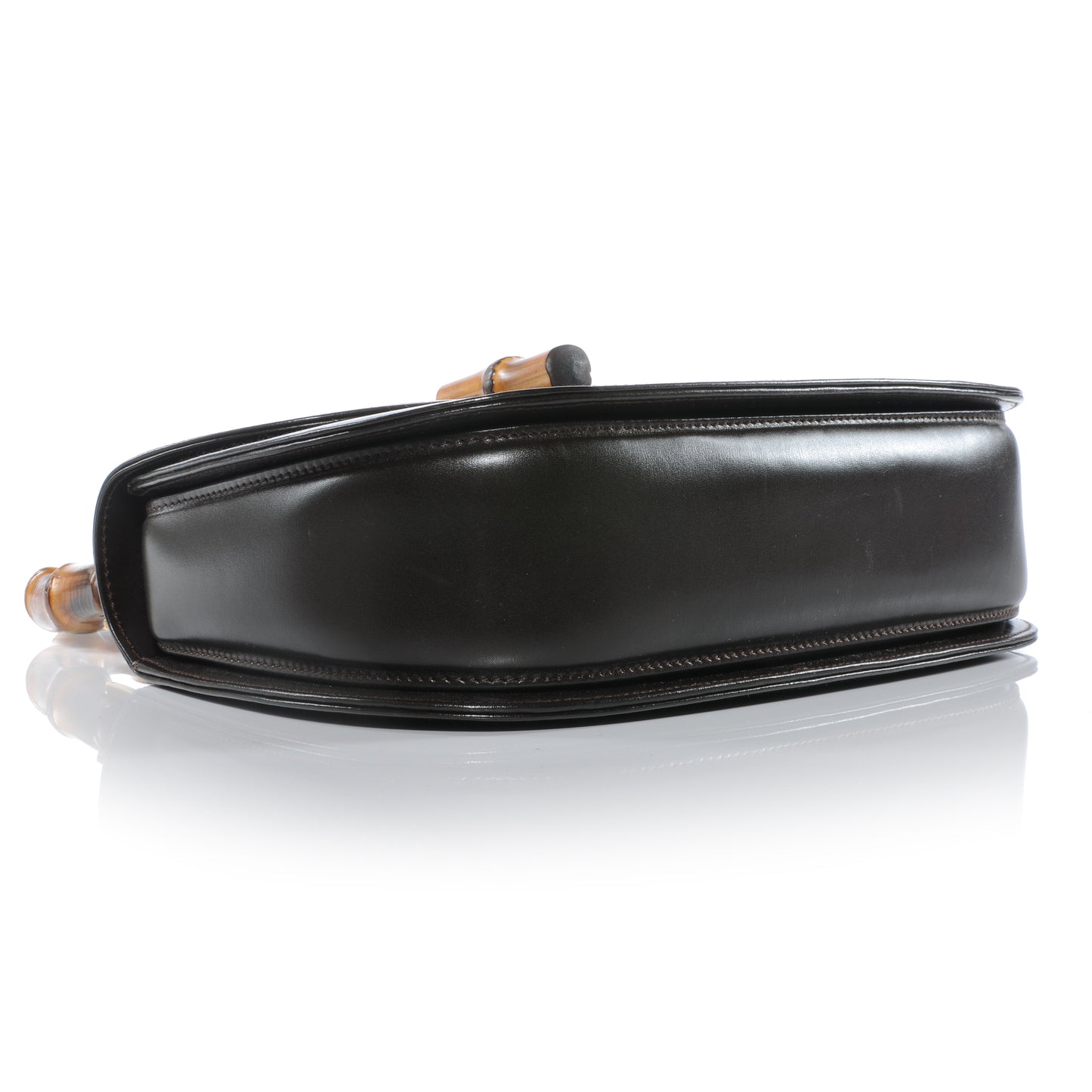Leather Bamboo Top Handle Bag Black