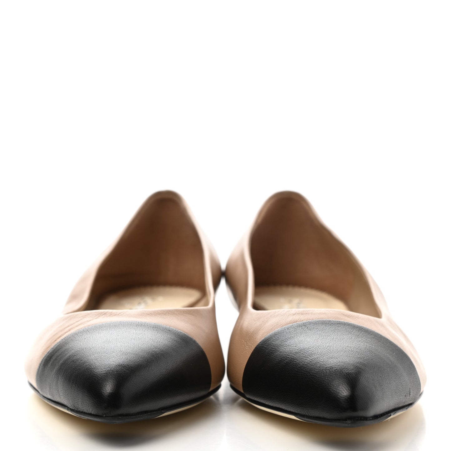 Lambskin Coco Line Pointed Toe Ballerina Flats 39.5 Beige Black