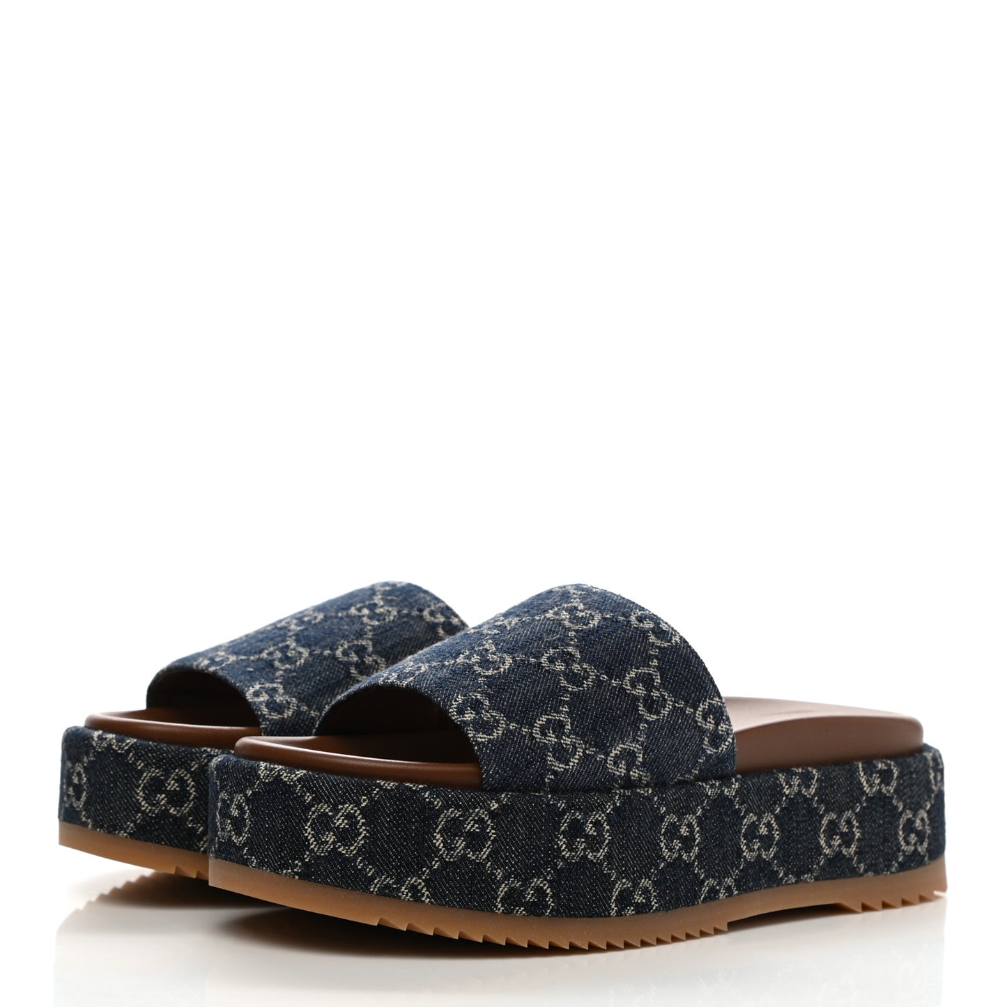 New Denim GG Monogram Angelina Platform 55mm Slide Sandals 37 Blue Tea