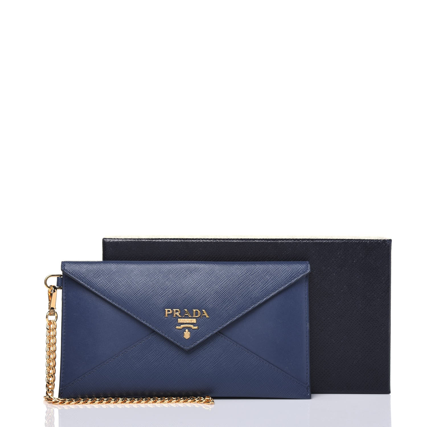 Prada Saffiano City Calf Clutch With Chain Bluette 15 of 15