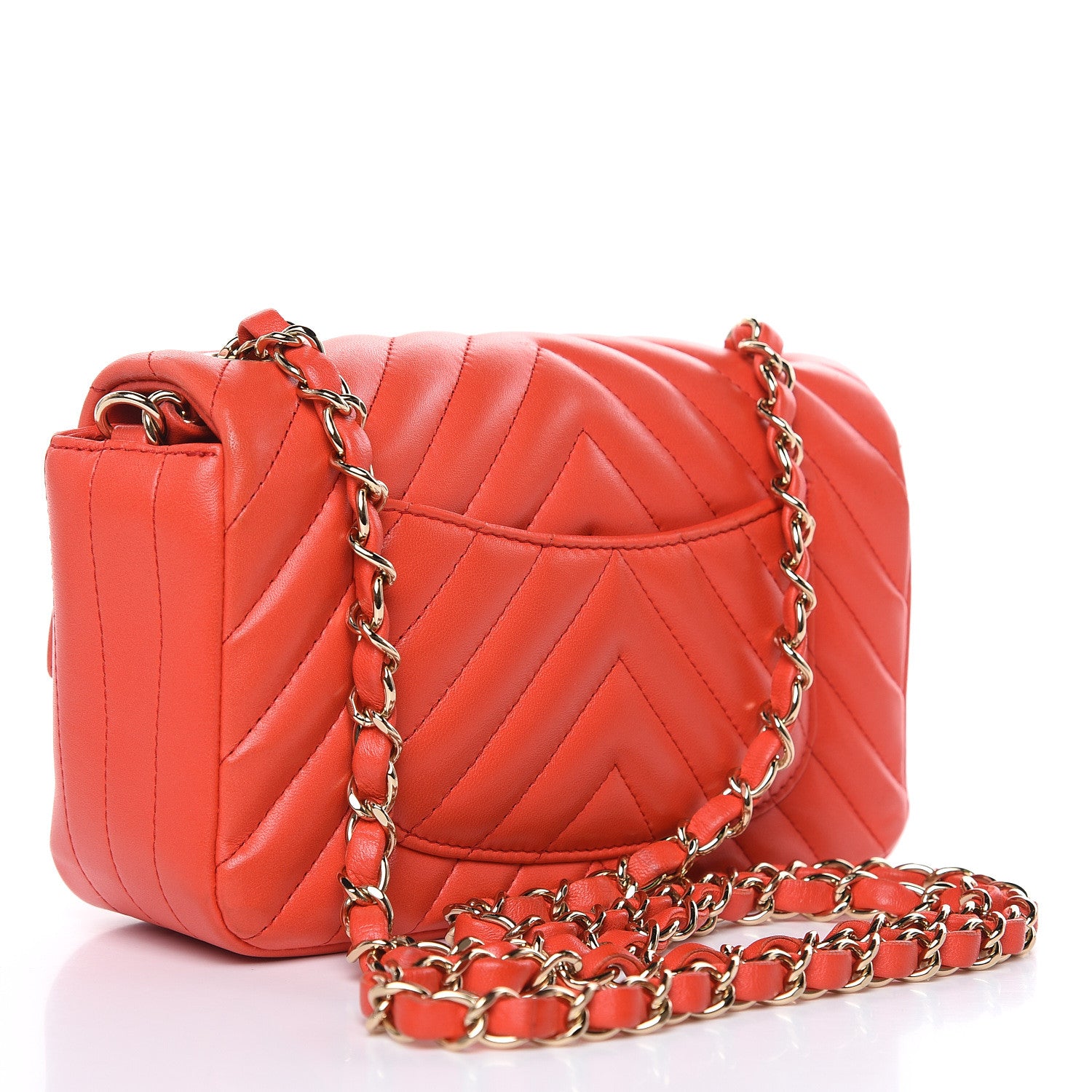 Chanel Lambskin Chevron Quilted Mini Rectangular Flap Red 3 of 13