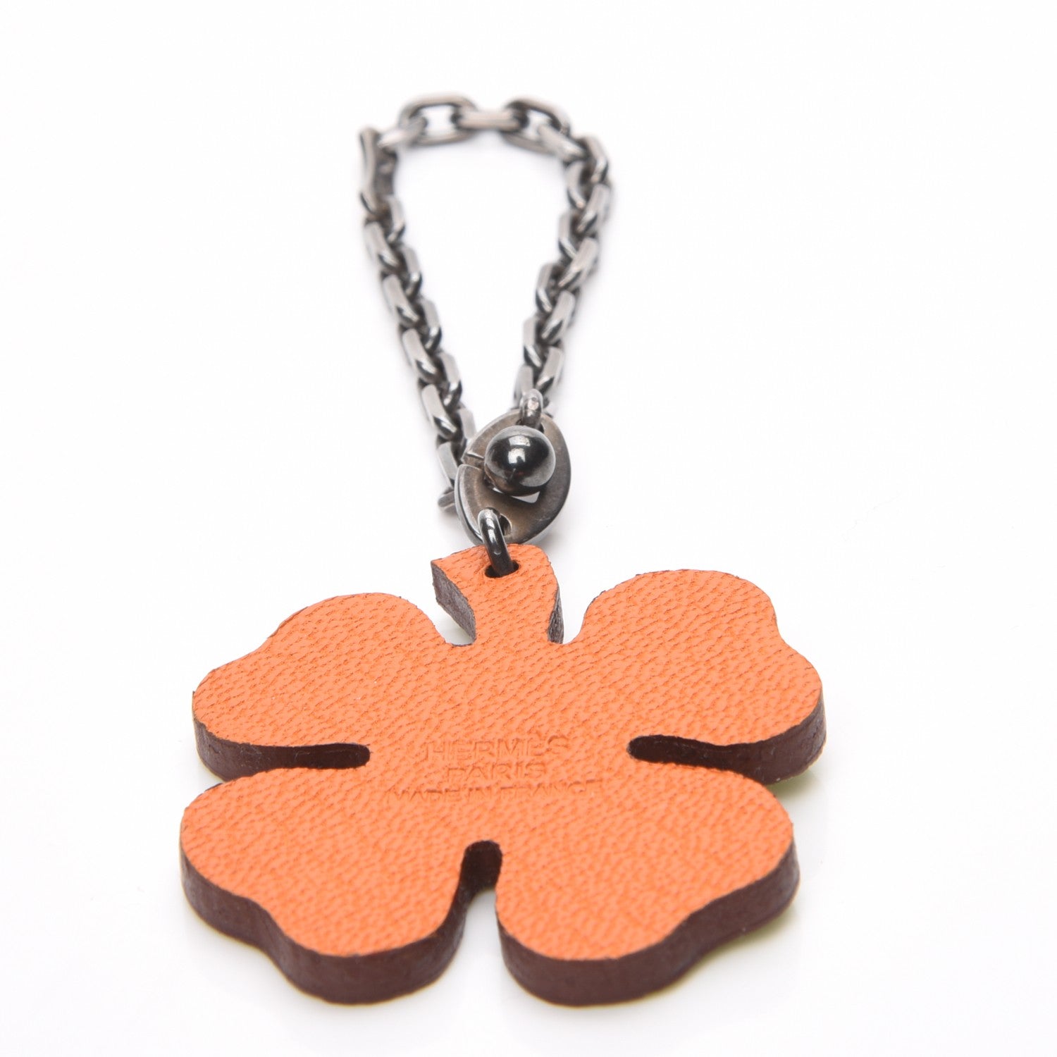 Hermes Chevre Mysore Lucky Clover Key Chain Bag Charm Vert Anis Orange 3 of 5