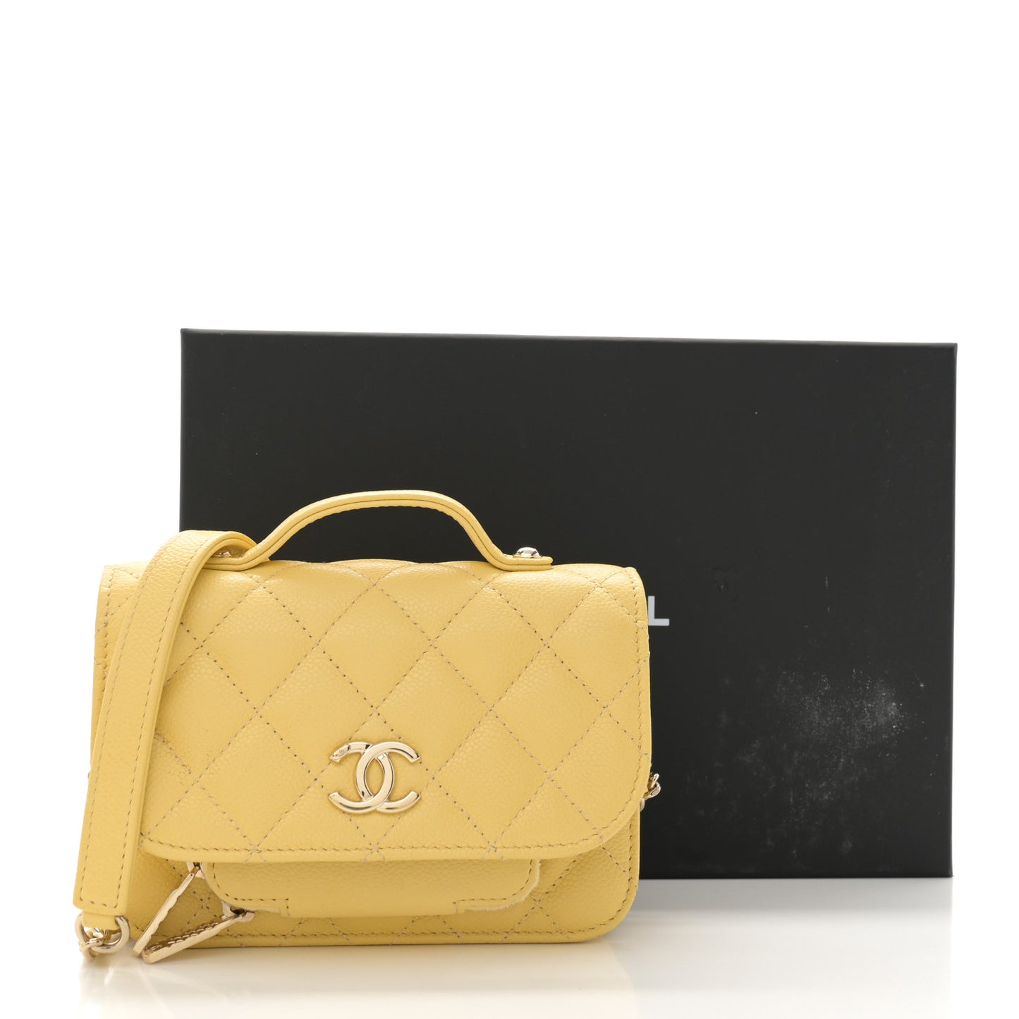 Caviar Quilted Business Affinity Clutch With Chain Flap Yellow