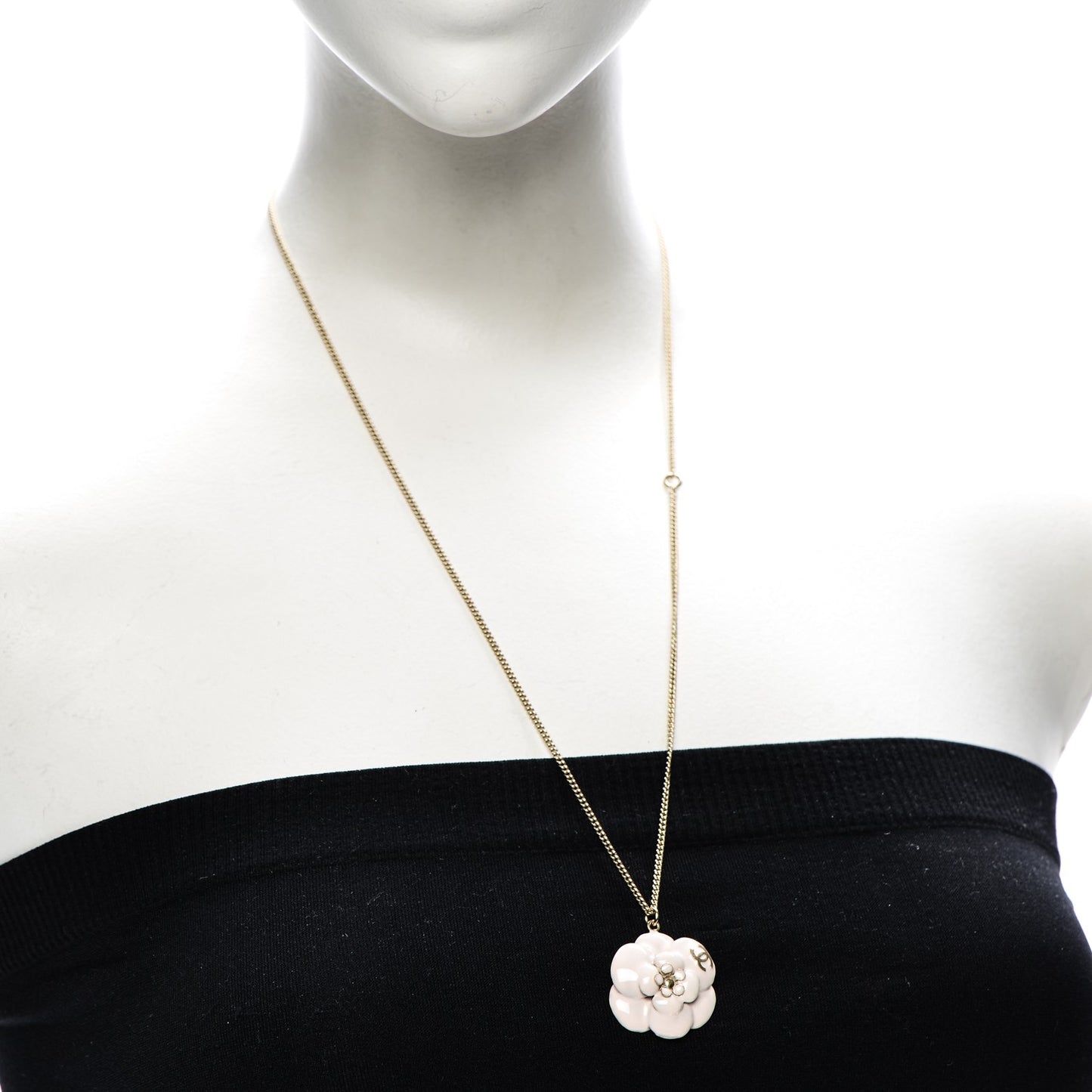 Enamel CC Camellia Pendant Necklace Gold