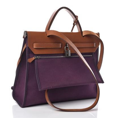 Hermes Vache Hunter Toile Herbag Zip 31 PM Fauve Cassis 5 of 15