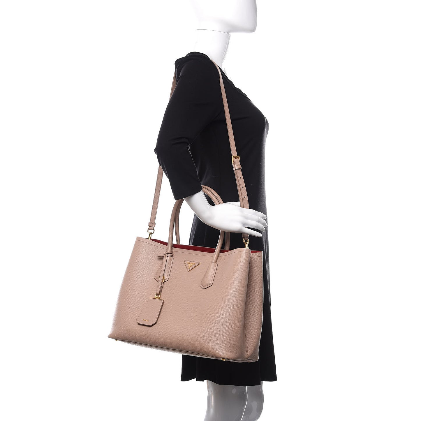 Saffiano Cuir Medium Double Bag Cammeo