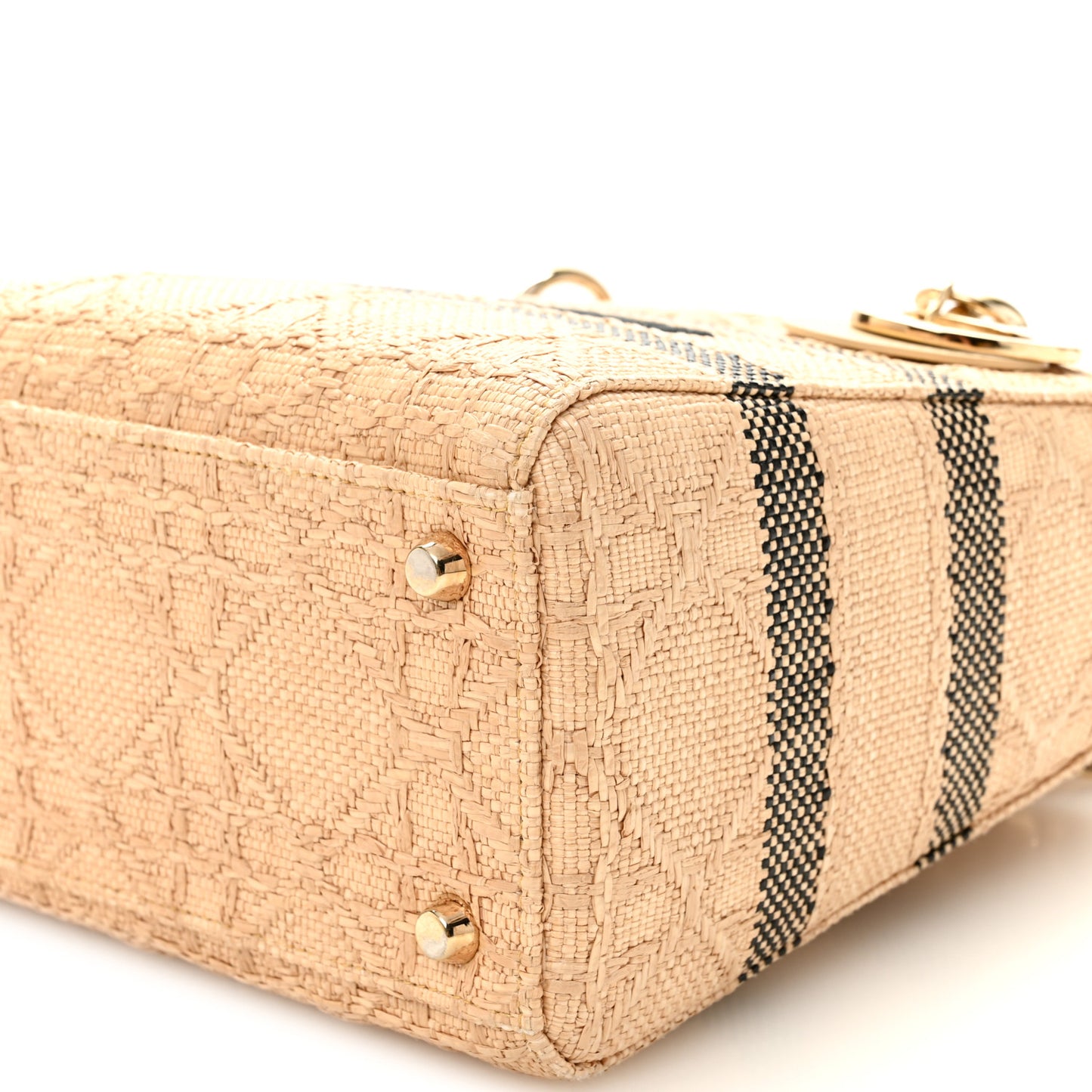 Raffia Woven Cannage Embroidered Medium Lady D-Lite Natural Black