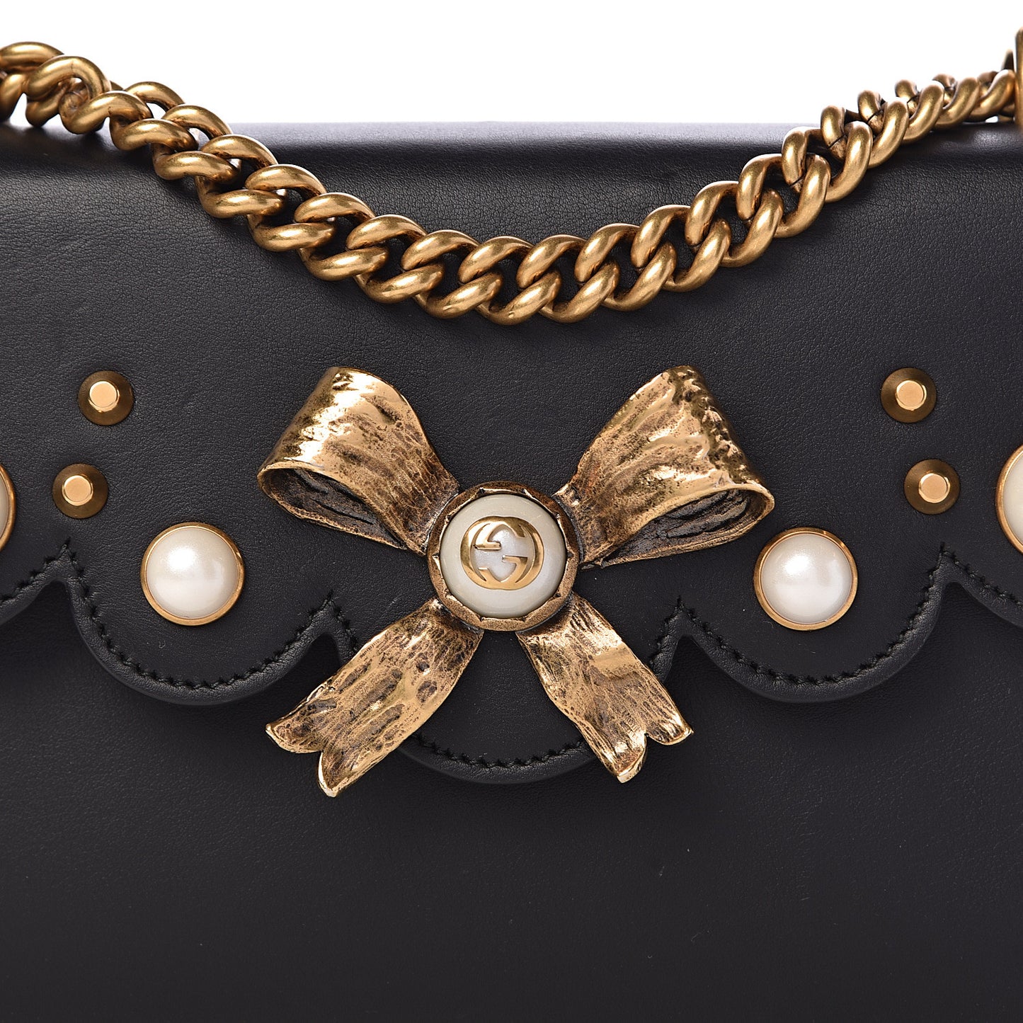 Calfskin Peony Small Chain Shoulder Bag Black