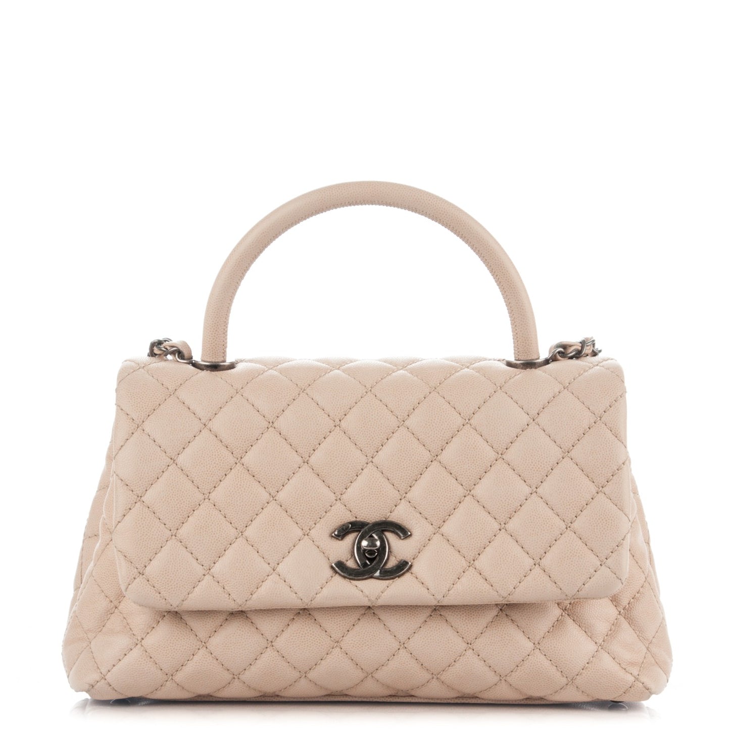 Caviar Quilted Small Coco Handle Flap Light Beige