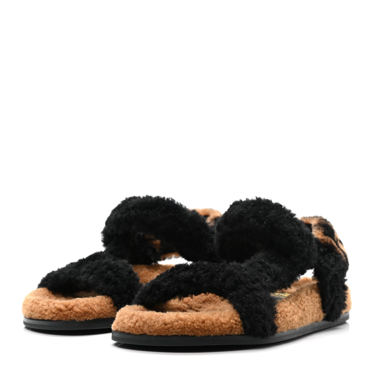 Shearling FF Fendi Feel Sandals 38 Tobacco Black