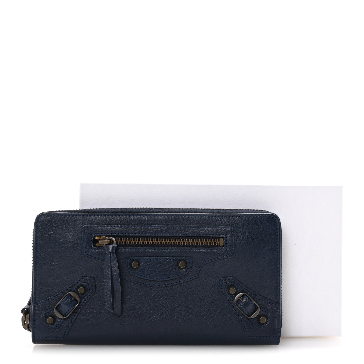 Agneau Classic Hardware Continental Zip Around Wallet Bleu Obscur