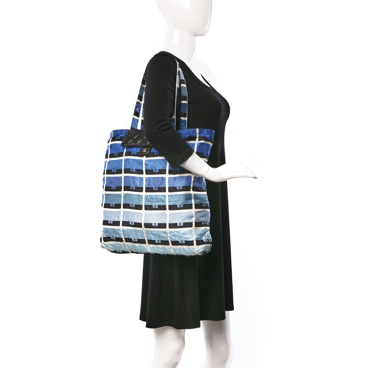 Chanel Caviar Fabric Foldable Tote Bag With Chain Black Multicolor 2 of 14