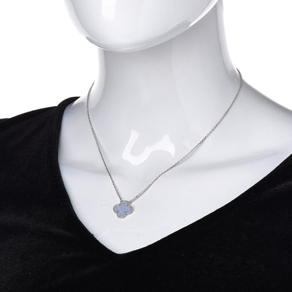 Van Cleef & Arpels 18K White Gold Chalcedony Vintage Alhambra Pendant Necklace 2 of 8