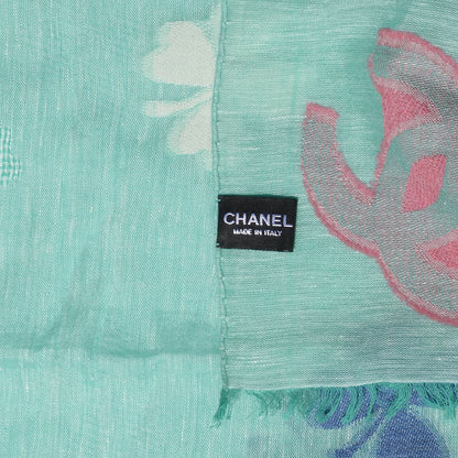 Chanel Linen Cotton Wool CC Clover Scarf Green 5 of 6