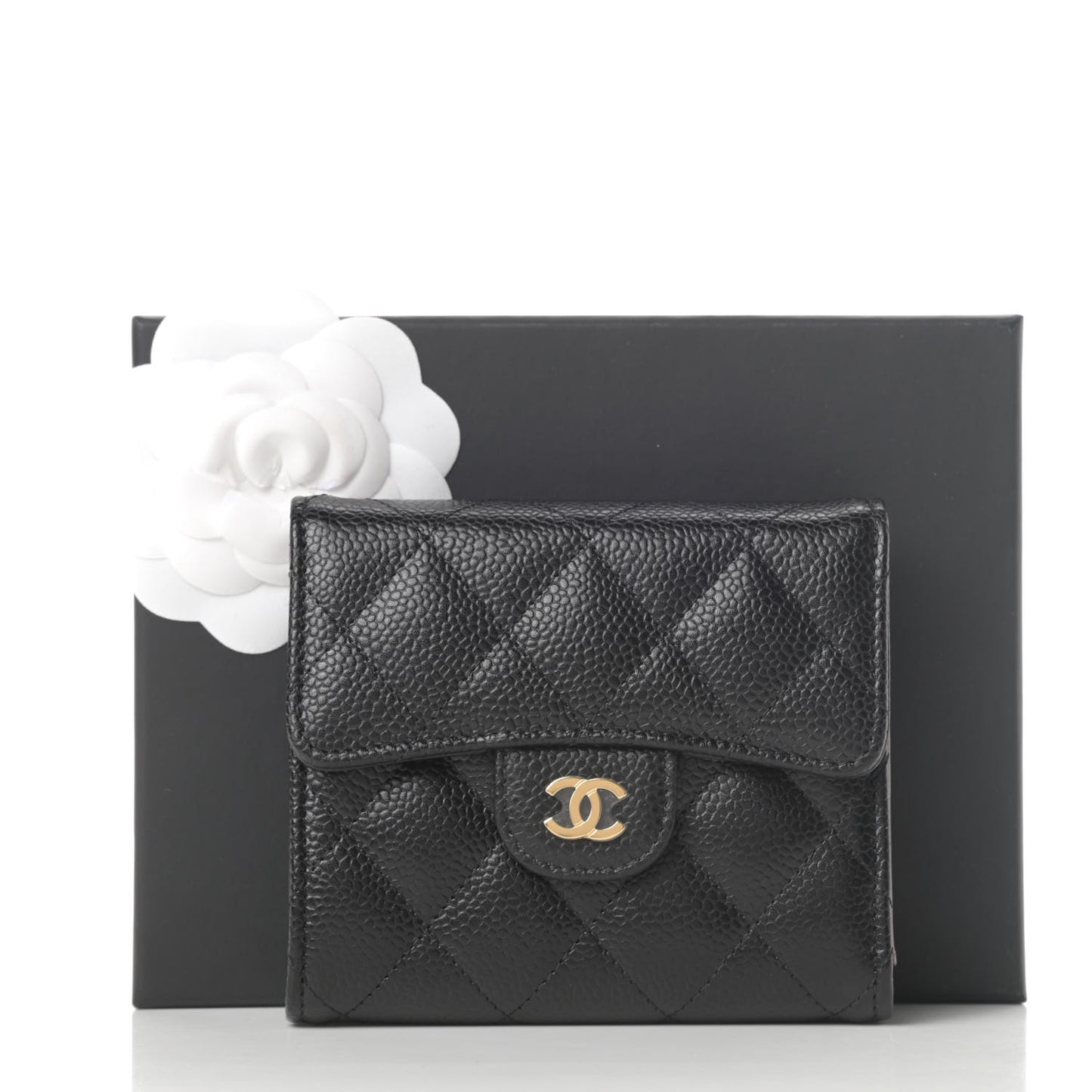 Caviar Quilted Compact Flap Wallet Black