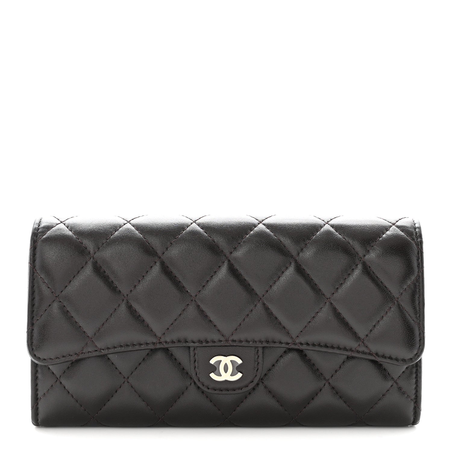 Chanel Lambskin Quilted Large Gusset Flap Wallet Dark Brown 1 of 9