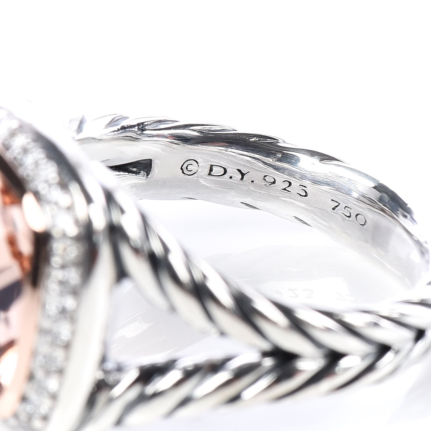 David Yurman Sterling Silver 18K Rose Gold Diamond Morganite 11mm Albion Ring 54 6.75 5 of 6