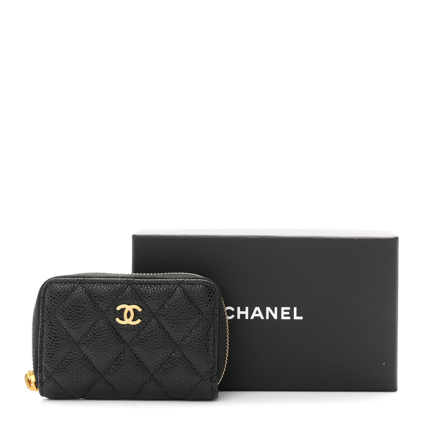 Caviar Quilted Zip Coin Purse Black